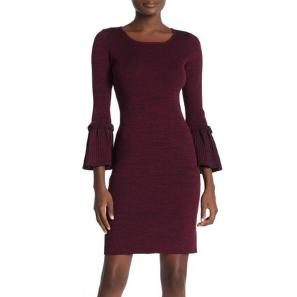 BRAND NEW Nina Leonard Women's Small Bell Long Sleeve Ribbed Blue Sweater Dress